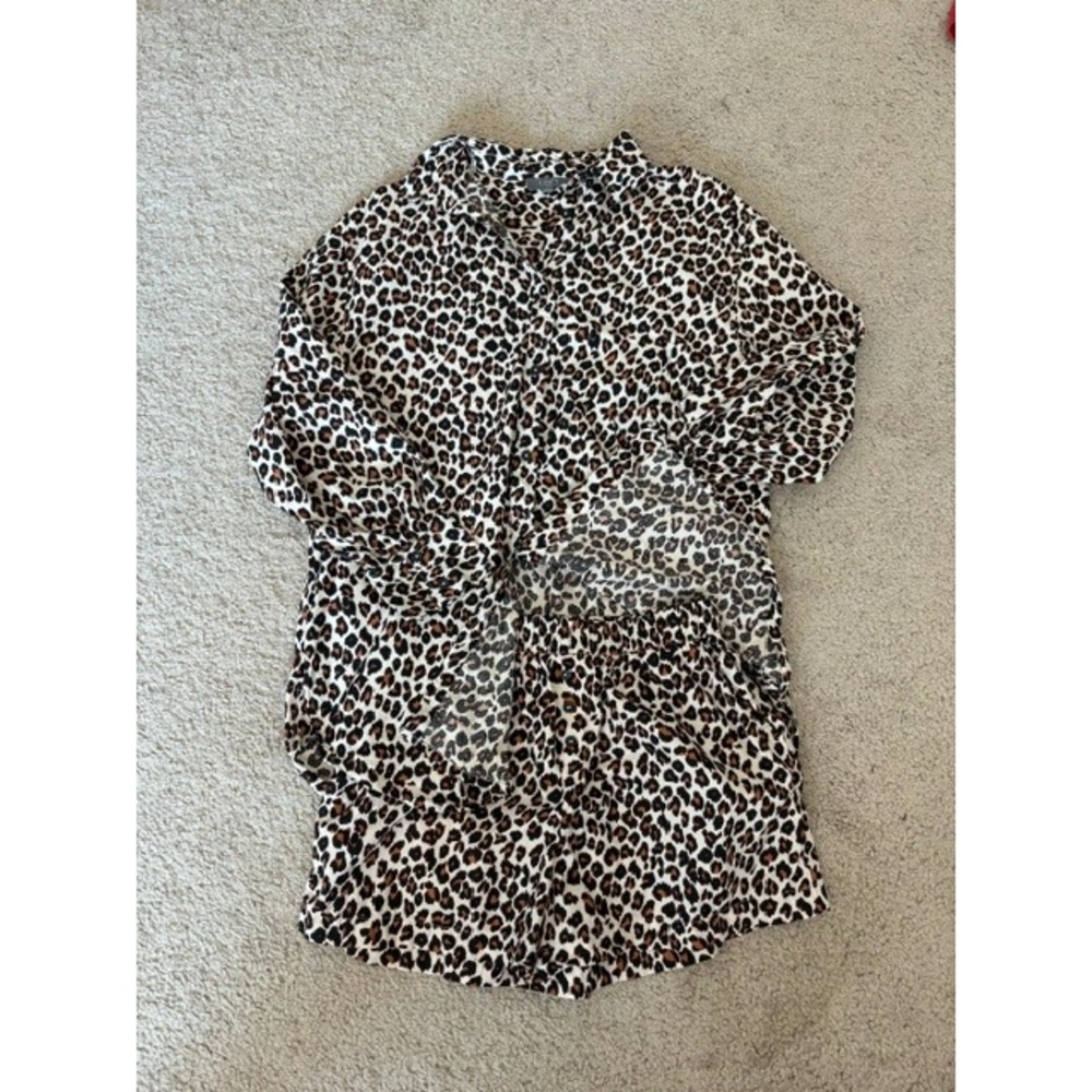 LOFT Sleep Leopard Print Notch Collar Pajama Short Set XS Cotton Modal Lounge